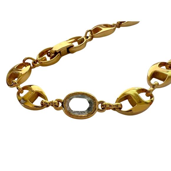 Givenchy Oval Mirrored Gs Gold Plate Bracelet with Clear Gemstones - Picture 1 of 10